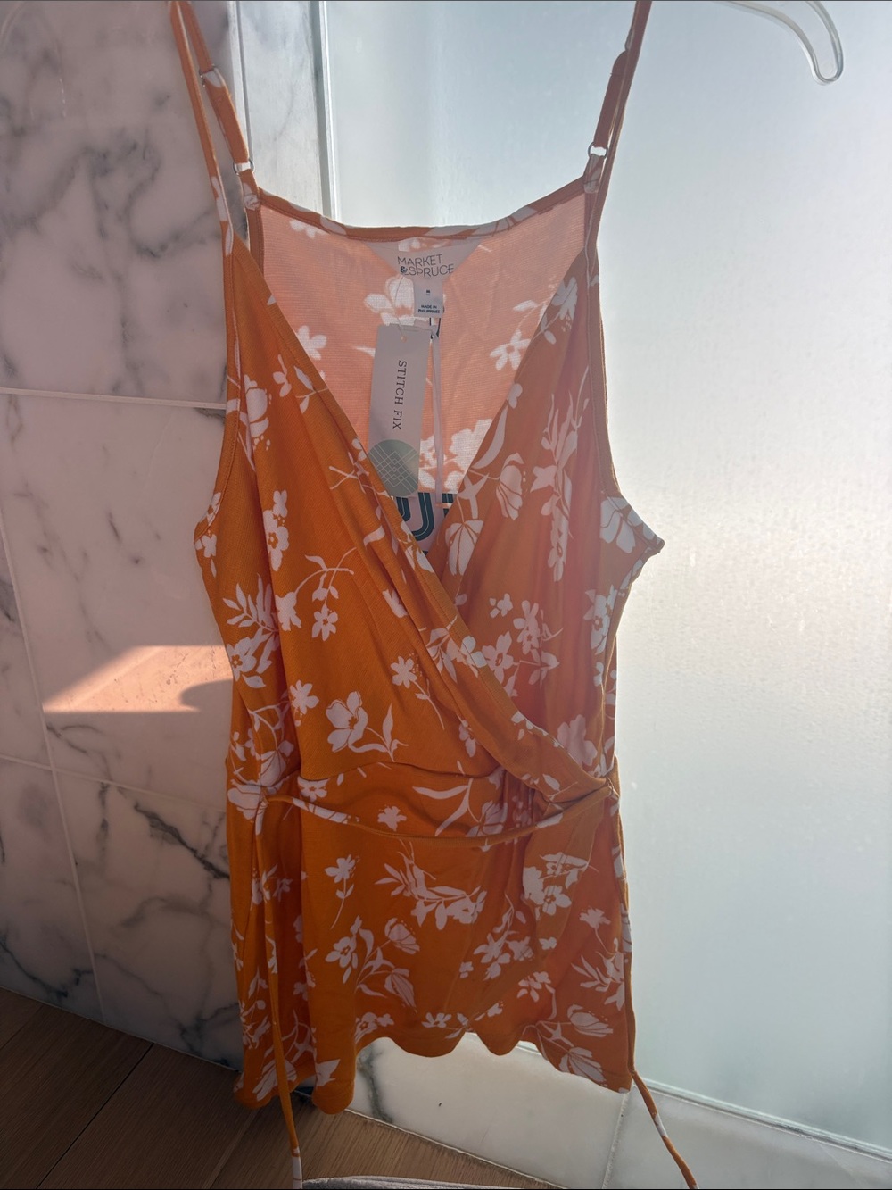 Market & Spruce Yellow-Orange & White Floral Wrap Cami